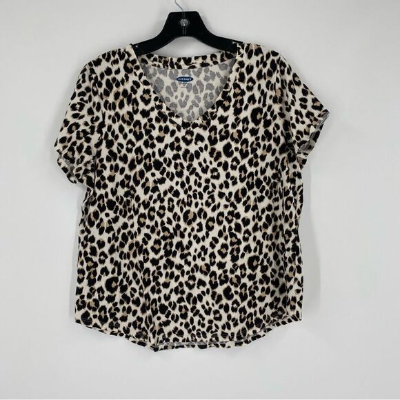 Old Navy Women’s Animal Print V Neck Short Sleeve Boxy Cut Teeshirt size L - Picture 1 of 3
